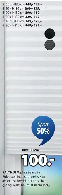 JYSK SALTHOLM plisségardin tilbud