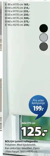 JYSK BOLGA lystett rullegardin tilbud