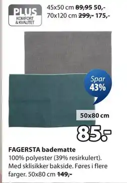 JYSK FAGERSTA badematte, NOK 85 tilbud