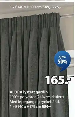 JYSK ALDRA lystett gardin tilbud