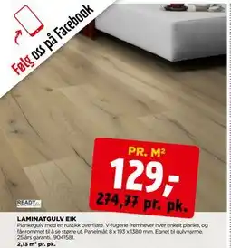 jem & fix LAMINATGULV EIK, NOK 129 tilbud