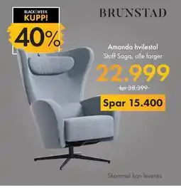 Fagmøbler Amanda hvilestol, NOK 22999 tilbud