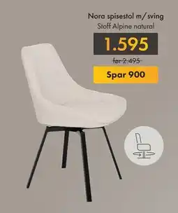 Fagmøbler Nora spisestol m/sving, NOK 1595 tilbud