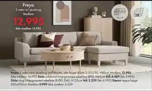 Fagmøbler Freya 3-seter m/sjeselong, NOK 14995, Medlemspris tilbud