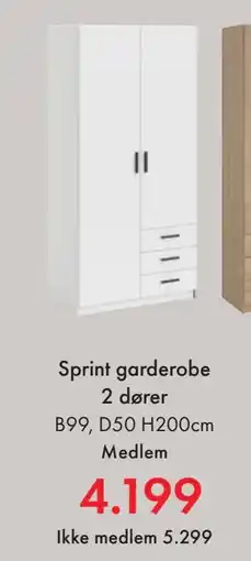 Fagmøbler Sprint garderobe 2 dører, NOK 5299, Medlemspris tilbud