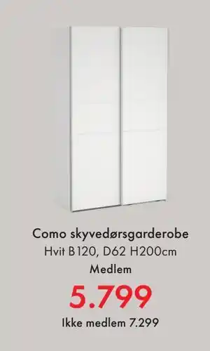 Fagmøbler Como skyvedørsgarderobe, NOK 7299, Medlemspris tilbud