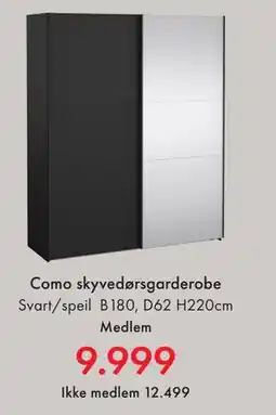 Fagmøbler Como skyvedørsgarderobe, NOK 12499, Medlemspris tilbud