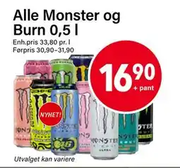 Nærbutikken Alle Monster og Burn 0,5 l, NOK 16.9 tilbud