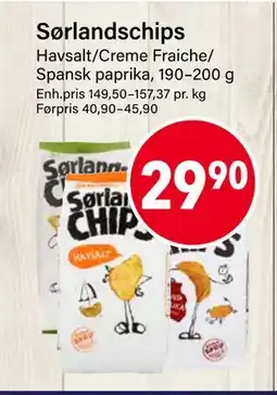 Nærbutikken Sørlandschips, NOK 29.9 tilbud