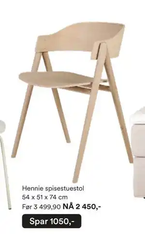 Kid Interiør Hennie spisestuestol 54 x 51 x 74 cm, NOK 2450 tilbud