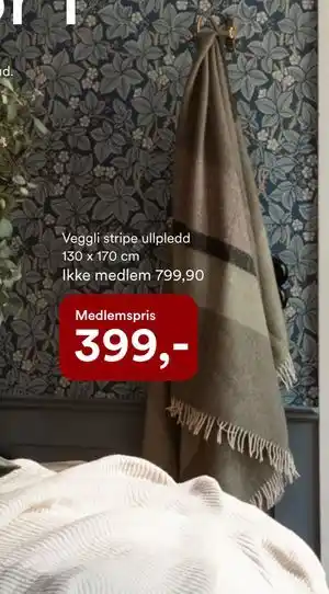Kid Interiør Veggli stripe ullpledd 130 x 170 cm, NOK 799.9, Medlemspris tilbud