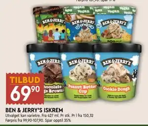 Coop Mega BEN & JERRY'S ISKREM, NOK 69.9 tilbud