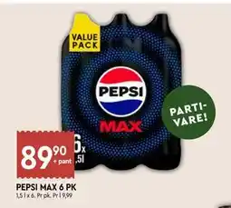 Coop Mega PEPSI MAX 6 PK, NOK 89.9 tilbud