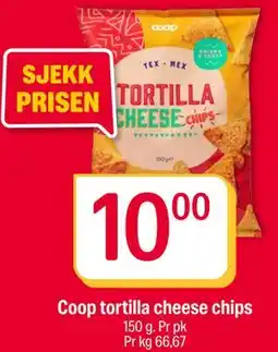 Coop Extra Coop tortilla cheese chips, NOK 10 tilbud