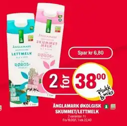 Coop Extra ÄNGLAMARK ØKOLGISK SKUMMET/LETTMELK, NOK 38 tilbud