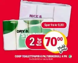 Coop Extra COOP TOALETTPAPIR 6 PK/TØRKERULL 4 PK, NOK 70 tilbud