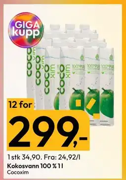Gigaboks Kokosvann 100 % 1 l, NOK 299 tilbud