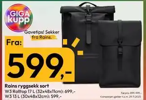 Gigaboks Rains ryggsekk sort tilbud