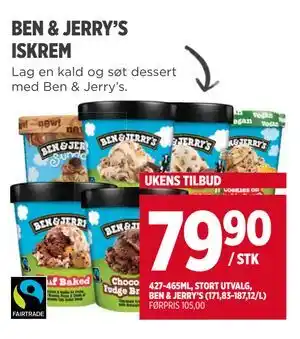 Meny BEN & JERRY'S ISKREM, NOK 79.9 tilbud