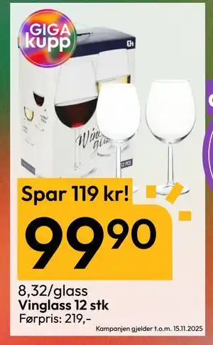 Gigaboks Vinglass 12 stk, NOK 99.9 tilbud