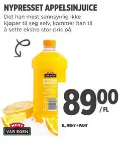 Meny NYPRESSET APPELSINJUICE, NOK 89 tilbud