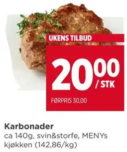 Meny Karbonader, NOK 20 tilbud