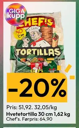 Gigaboks Hvetetortilla 30 cm 1,62 kg tilbud