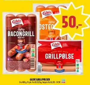 GILDE GRILLPØLSER, NOK 50