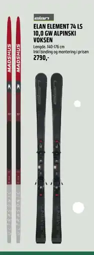 Coop Obs ELAN ELEMENT 74 LS 10,0 GW ALPINSKI VOKSEN, NOK 2790 tilbud