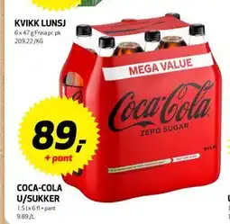 Bunnpris COCA-COLA U/SUKKER, NOK 89 tilbud
