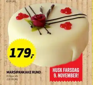 Bunnpris MARSIPANKAKE RUND, NOK 179 tilbud