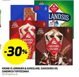 Bunnpris KRONE-IS JORDBÆR & SJOKOLADE, SJOKOKIRSJ OG SANDWICH TOFFEESMAK tilbud