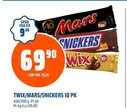 Coop Obs TWIX/MARS/SNICKERS 10 PK, NOK 69.9 tilbud