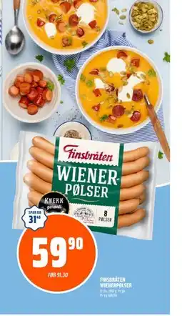 Coop Obs FINSBRÅTEN WIENERPØLSER, NOK 59.9 tilbud