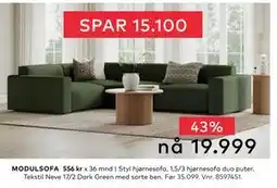 Skeidar Styl hjørnesofa, 1,5/3 hjørnesofa duo puter, NOK 19999 tilbud