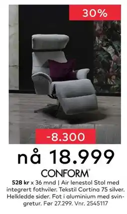 Skeidar Air lenestol Stol med integrert fothviler, NOK 18999 tilbud