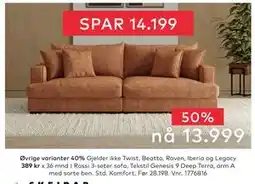 Skeidar Rossi 3-seter sofa, NOK 13999 tilbud