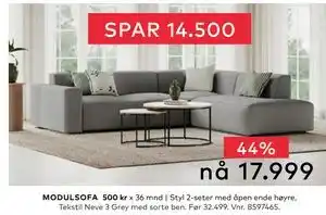 Skeidar Styl 2-seter med åpen ende høyre, NOK 17999 tilbud