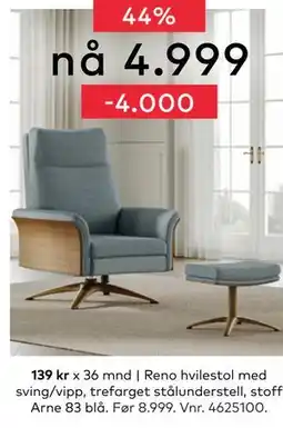 Skeidar Reno hvilestol, NOK 4999 tilbud