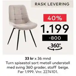 Skeidar Turn spisestol, NOK 1199 tilbud