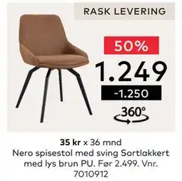 Skeidar Nero spisestol, NOK 1249 tilbud