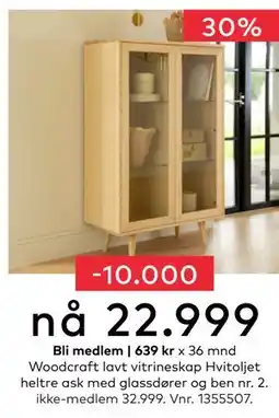 Skeidar Woodcraft lavt vitrineskap, NOK 32999, Medlemspris tilbud