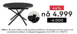 Skeidar Malin rundt spisebord, NOK 4999 tilbud