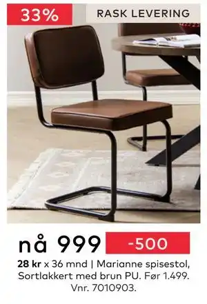 Skeidar Marianne spisestol, NOK 999 tilbud