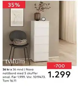 Skeidar Nova nattbord med 5 skuffer smal., NOK 1299 tilbud