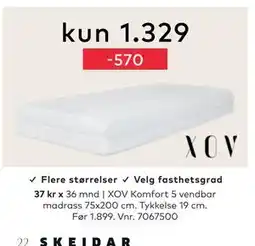 Skeidar XOV Komfort 5 vendbar madrass 75x200 cm, NOK 1329 tilbud