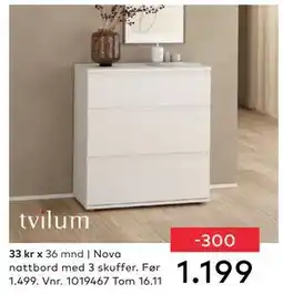 Skeidar Nova nattbord med 3 skuffer., NOK 1199 tilbud