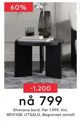 Skeidar Shimana bord., NOK 799 tilbud