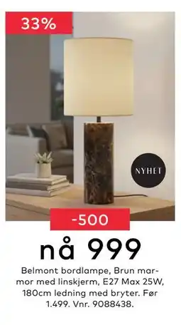 Skeidar Belmont bordlampe, NOK 999 tilbud