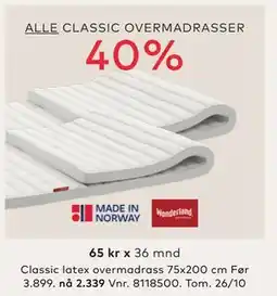 Skeidar ALLE CLASSIC OVERMADRASSER, NOK 2339 tilbud